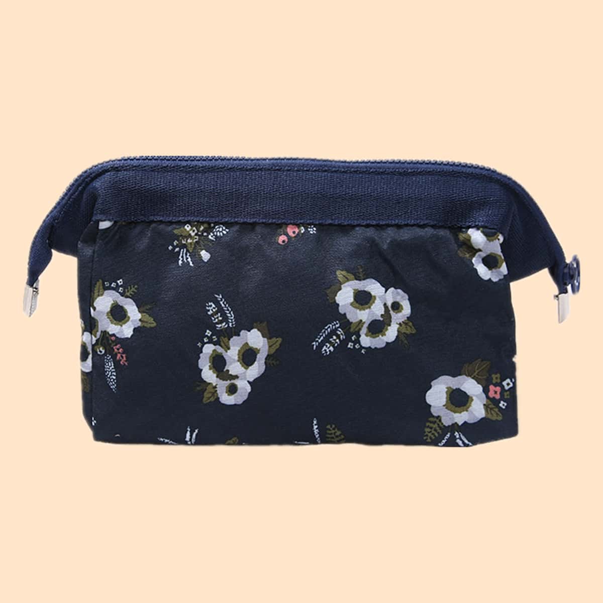 

Flower Print Zipper Makeup Bag, Black
