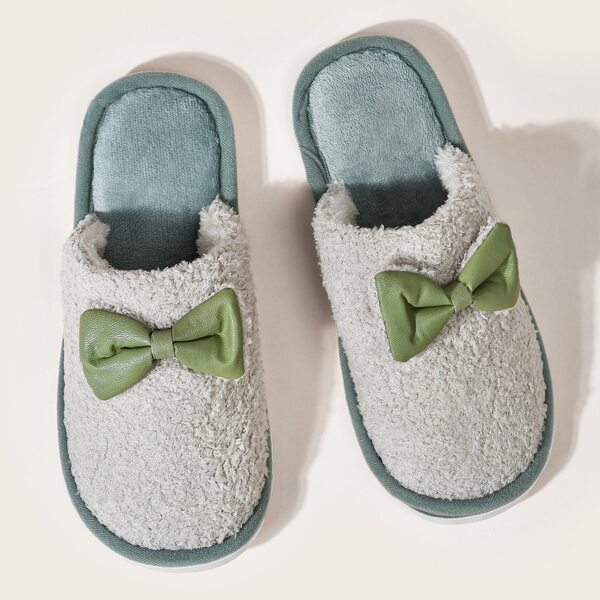 

Faux Fur Bow Decor Slippers, Green