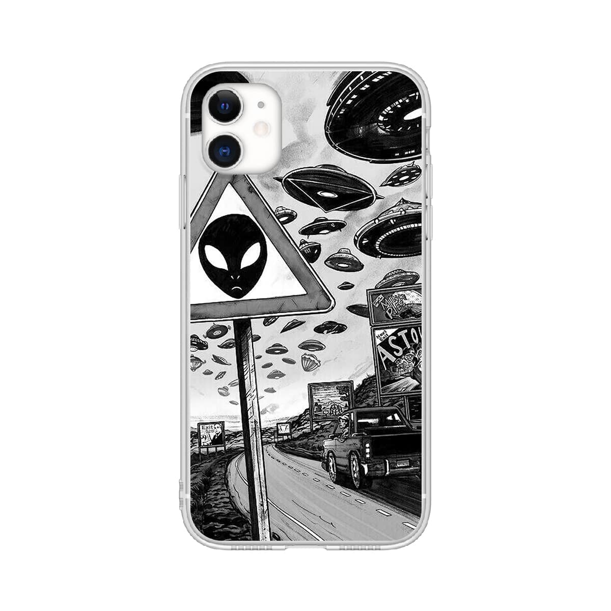 

UFO Print iPhone Case, Black and white