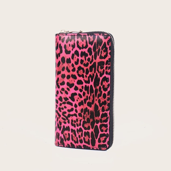 

Leopard Print Zip Around Purse, Rose red