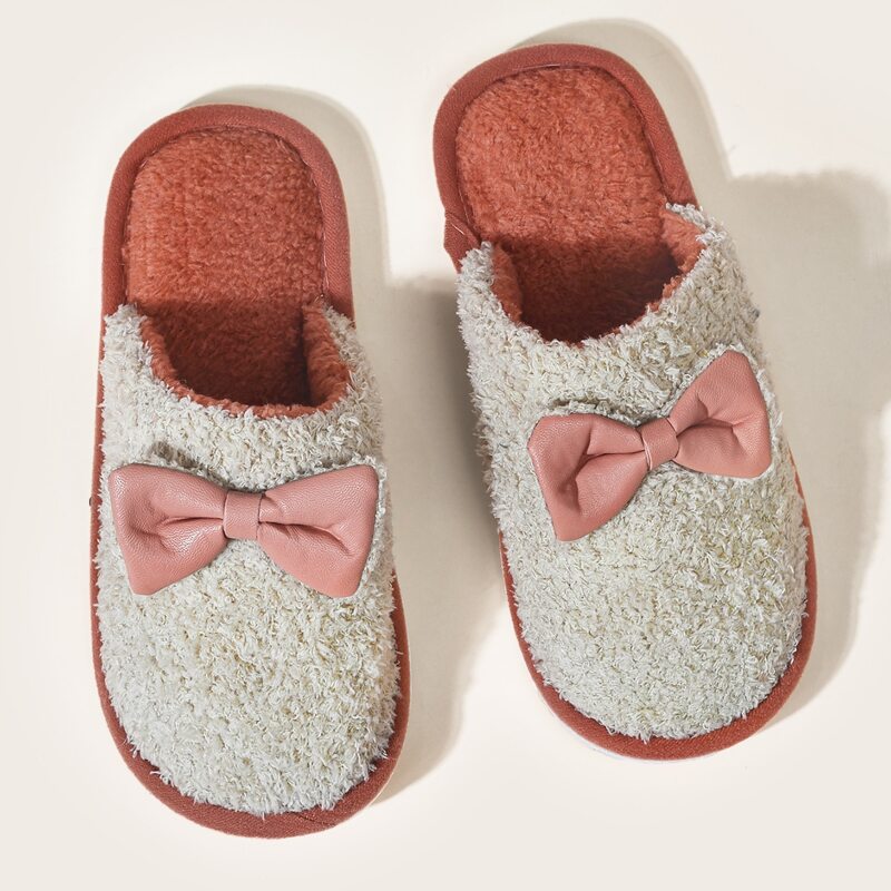 

Faux Fur Bow Decor Slippers, Red