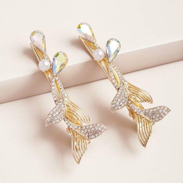 

2pcs Rhinestone Fishtail Decor Hair Clip, Multicolor
