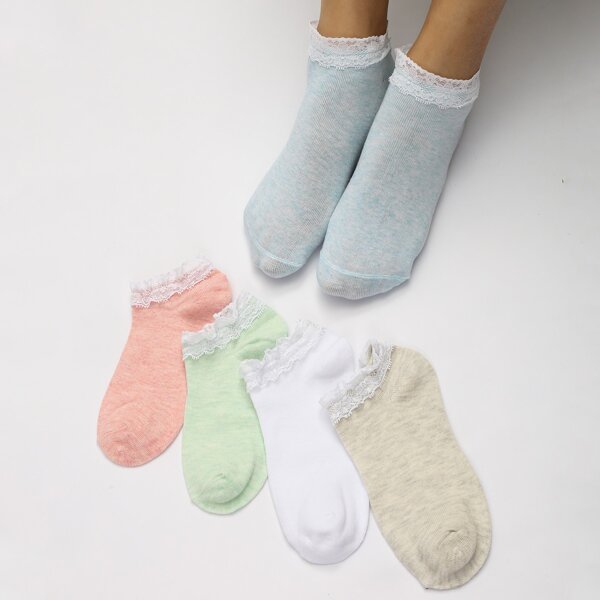

5pairs Lace Trim Ankle Socks, Multicolor