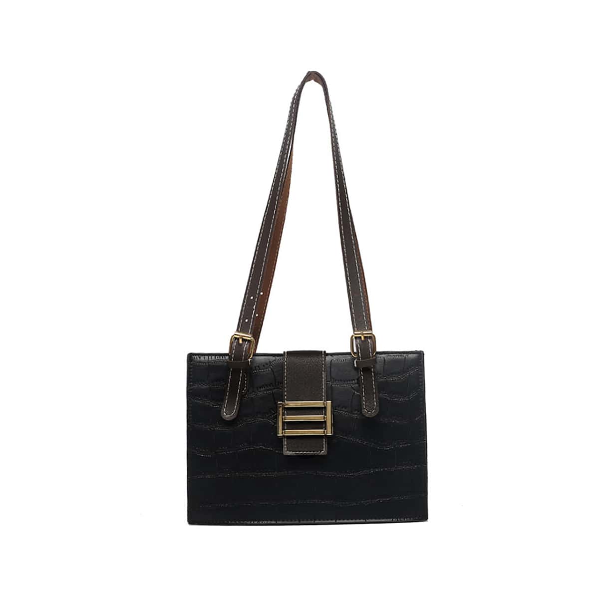 

Croc Embossed Buckle Shoulder Bag, Black