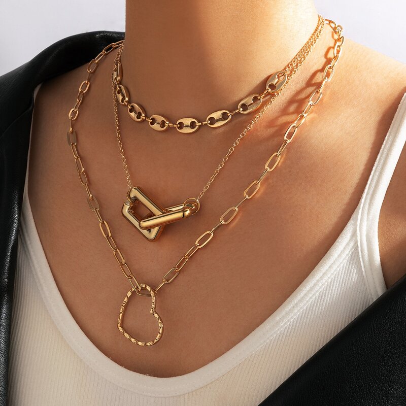 

Heart Charm Layered Necklace, Gold