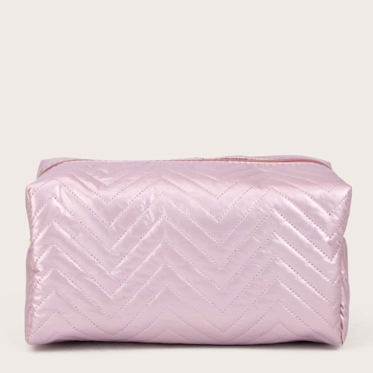 

Chevron Metallic Zipper Makeup Bag, Baby pink