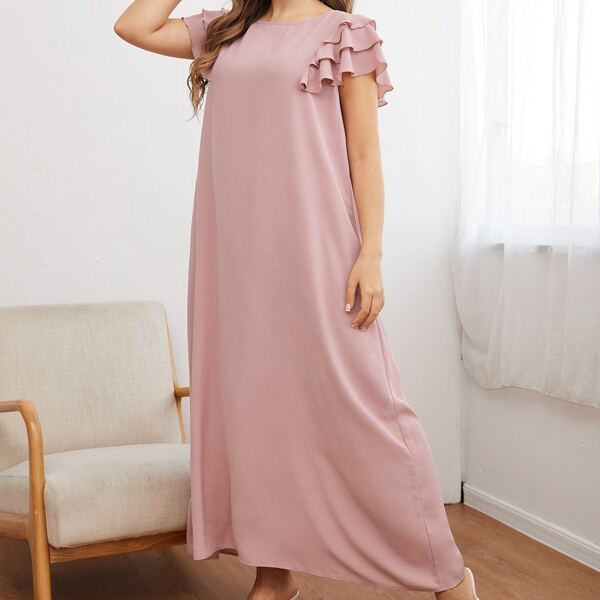 

Plus Layered Ruffle Sleeve Tunic Dress, Dusty pink