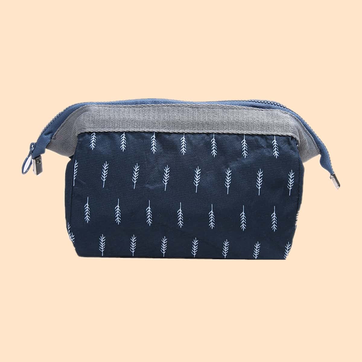 

Plants Pattern Zipper Makeup Bag, Navy blue