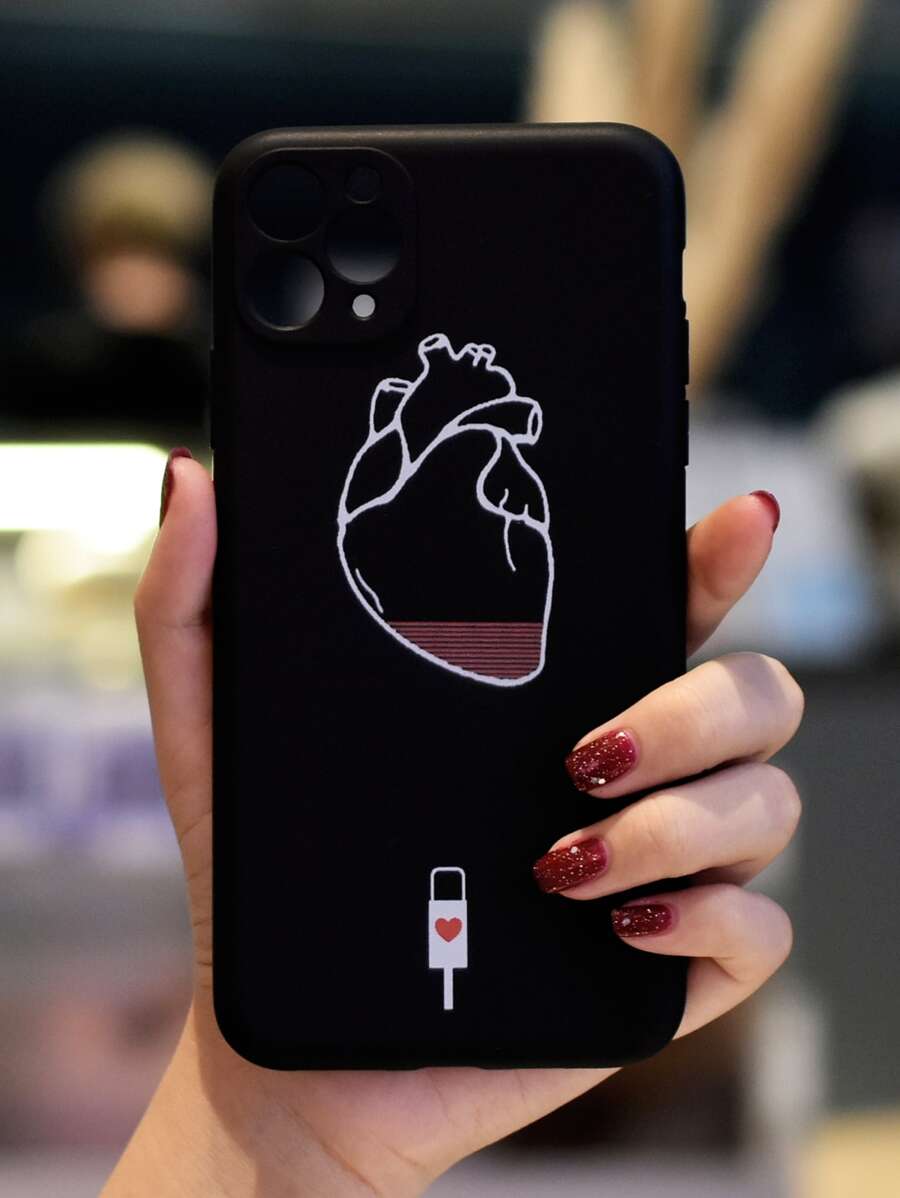 Funda compatible con iphone con estampado de corazón - Blanco y Negro - Ver 1