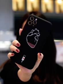 Funda compatible con iphone con estampado de corazón - Blanco y Negro - Ver 2