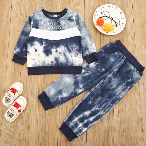 

Toddler Boys Letter Graphic Tie Dye Sweatshirt & Sweatpants, Multicolor