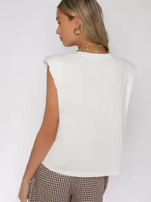 SHEIN Essnce V Neck Shoulder Pad Tank Top - White - View 2