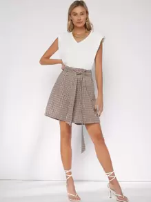 SHEIN Essnce V Neck Shoulder Pad Tank Top - White - View 4