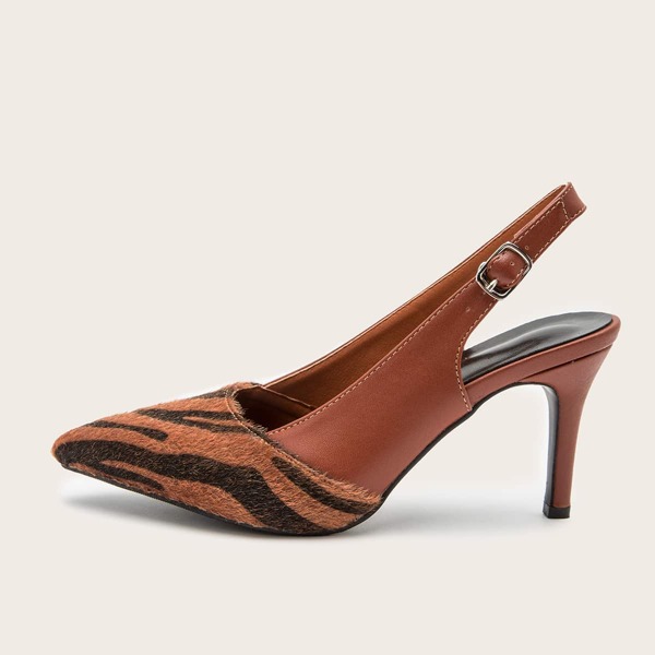 

Point Toe Stiletto Heeled Slingback Pumps, Multicolor