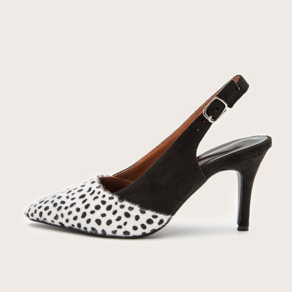 

Dalmatian Pattern Stiletto Heeled Slingback Pumps, Multicolor