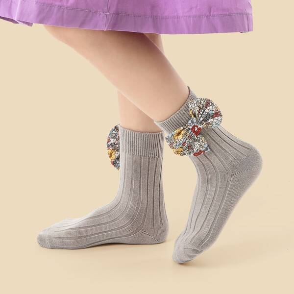 

Baby Bow Decor Ribbed Socks, Grey