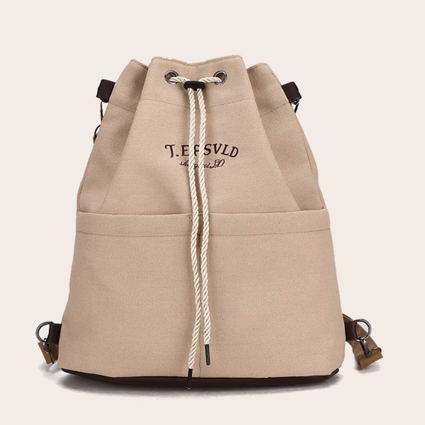 

Letter Graphic Drawstring Backpack, Apricot