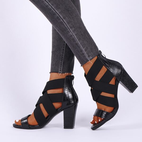 

Cross Strap Croc Embossed Sandals, Black