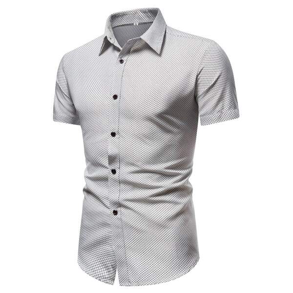 

Men Button Front Plaid Print Shirt, White