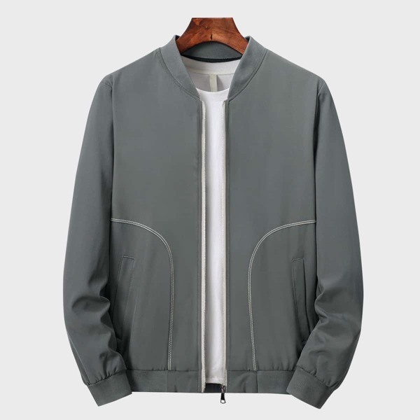 

Men Zip Up Solid Bomber Jacket, Grey