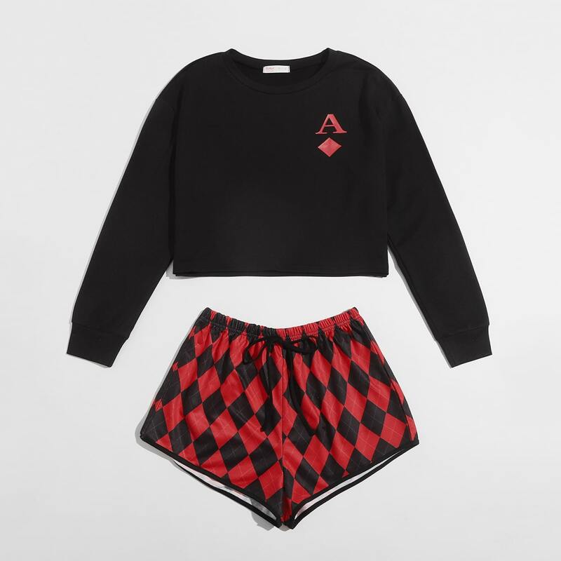 

Letter & Argyle Pattern PJ Set, Multicolor