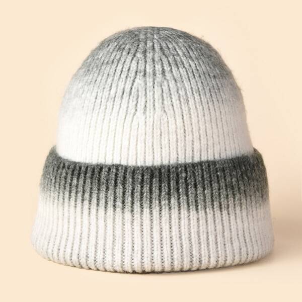 

Ombre Cuff Beanie, Black and white