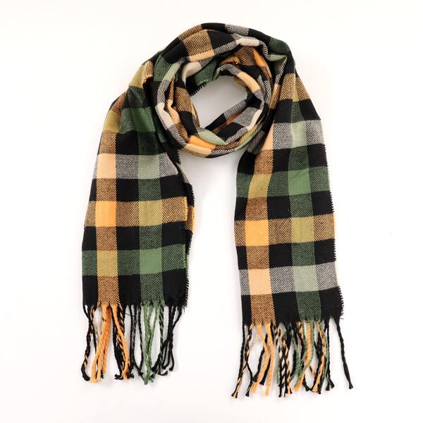 

Kids Plaid Pattern Fringe Hem Scarf, Multicolor