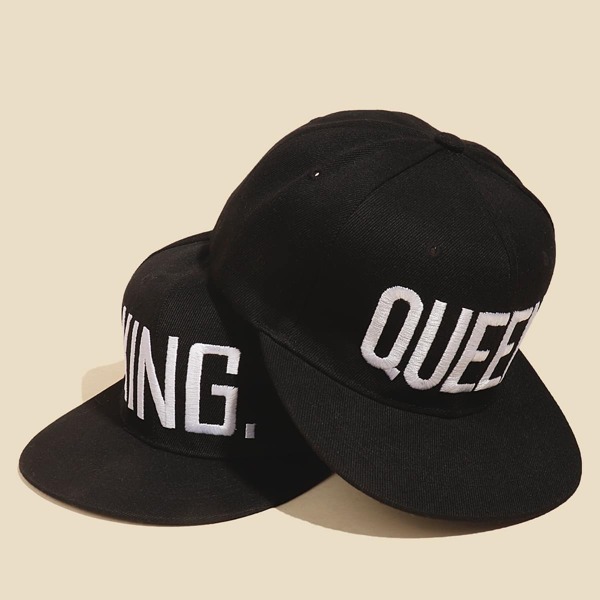 

2pcs Letter Embroidery Baseball Cap, Black