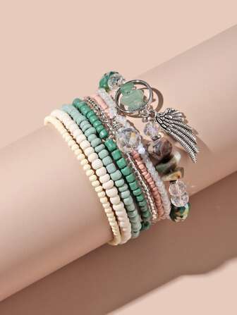 6 قطعة سوار مطرز بالريش