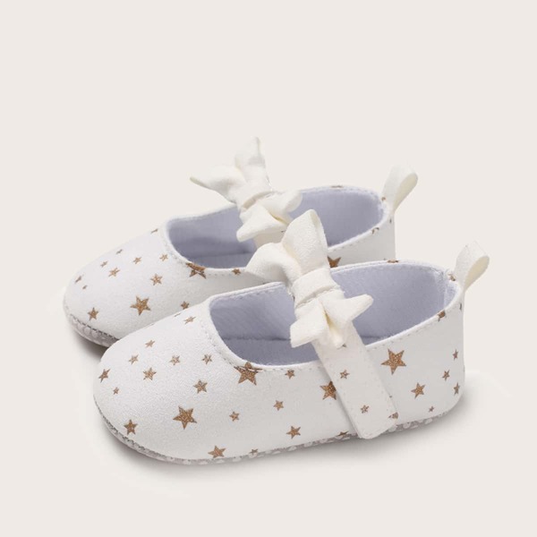 

Baby Girl Star Graphic Bow Decor Flats, White