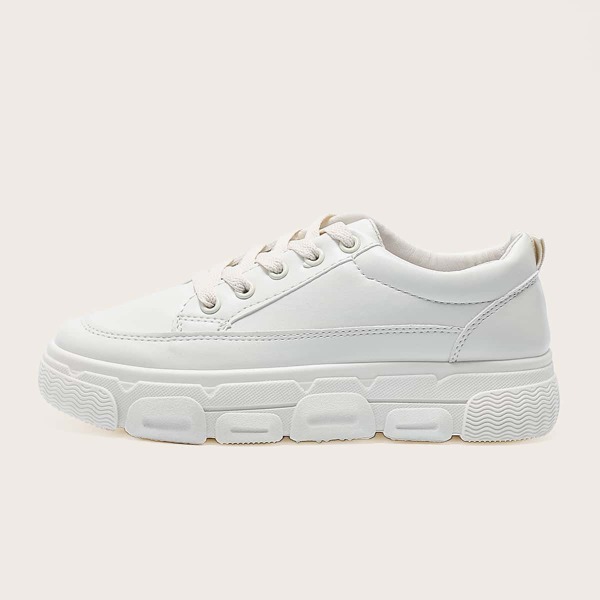 

Plain Lace-up Front Sneakers, Beige