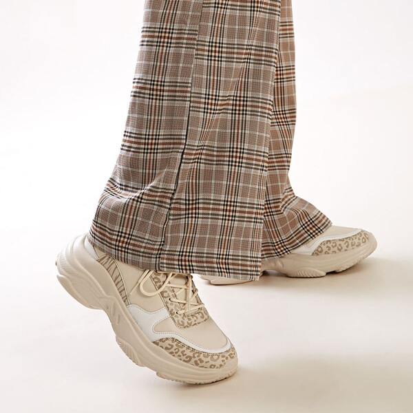 

Leopard Lace-up Front Chunky Sneakers, Beige