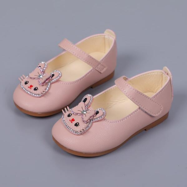 

Toddler Girls Rabbit Decor Velcro Strap Flats, Pink