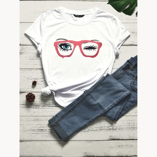 

Eyes Print Round Neck Tee, White