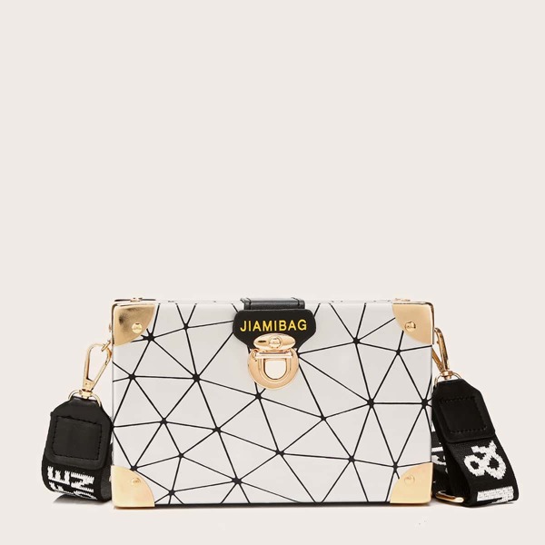 

Geometric Push Lock Box Bag, Grey