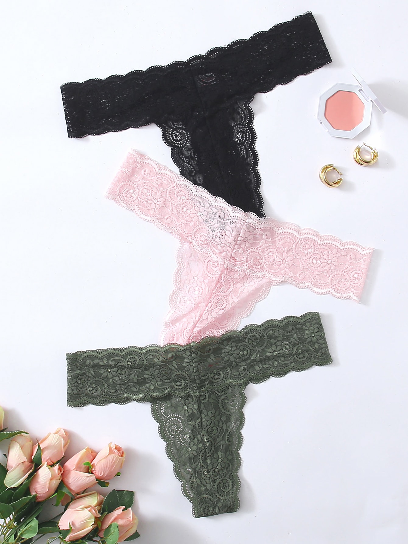 3pack Plus Floral Lace Scallop Trim Panty Set thumbnail