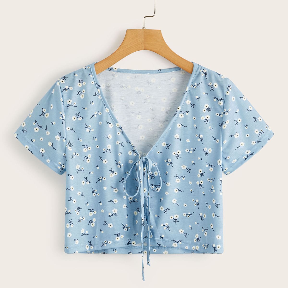 

Ditsy Flower Tie Front Crop Top, Blue