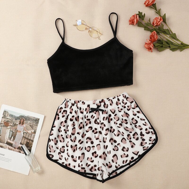 

Leopard Contrast Binding Shorts PJ Set, Multicolor