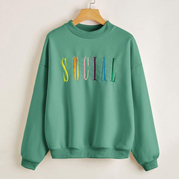 

Plus Letter Embroidered Pullover, Green