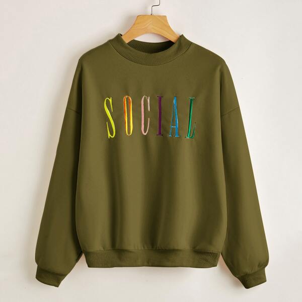

Plus Letter Embroidered Pullover, Olive green