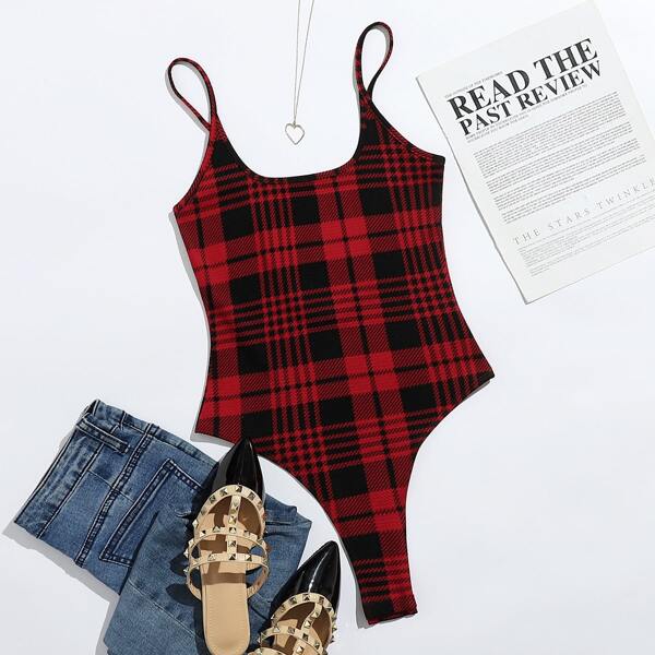 

Plus Plaid Backless Bodysuit, Multicolor
