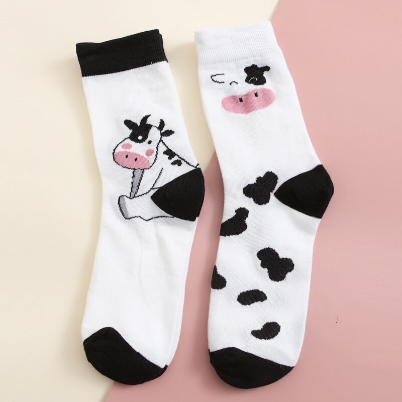 

2pairs Cow Graphic Socks, Multicolor
