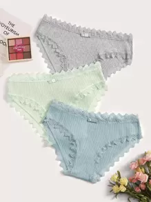 Set de bragas de canalé ribete con encaje 3 paquetes - Multicolor - Ver 1