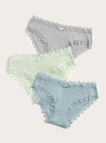 Set de bragas de canalé ribete con encaje 3 paquetes - Multicolor - Ver 5