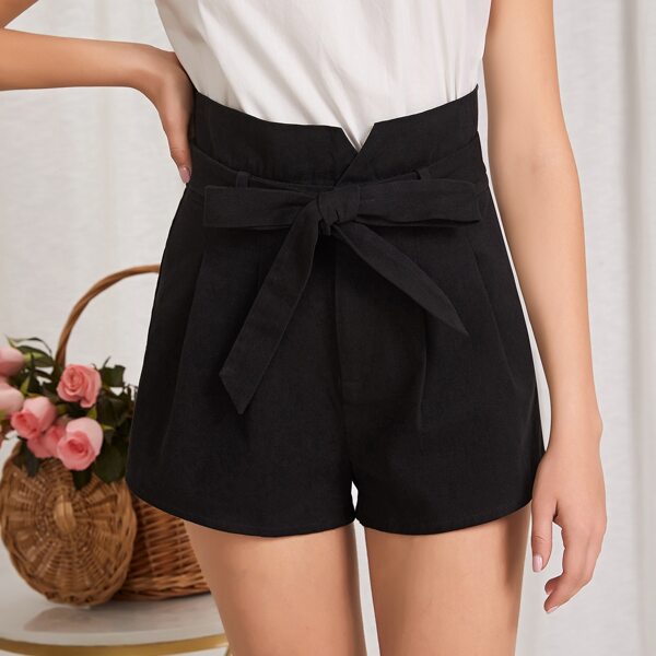 

Notched Waist Belted Shorts, Black
