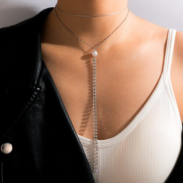 

Rhinestone Charm Layered Necklace, Silver