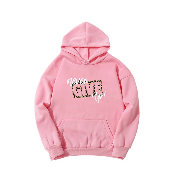 

Slogan Graphic Drawstring Thermal Hoodie, Baby pink
