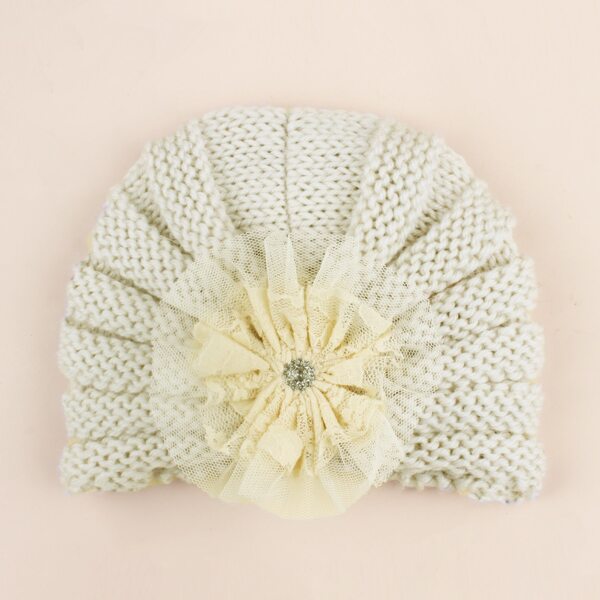 

Baby Flower Decor Knit Hat, Beige