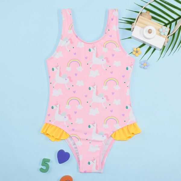 

Toddler Girls Unicorn Print One Piece Swimsuit, Multicolor