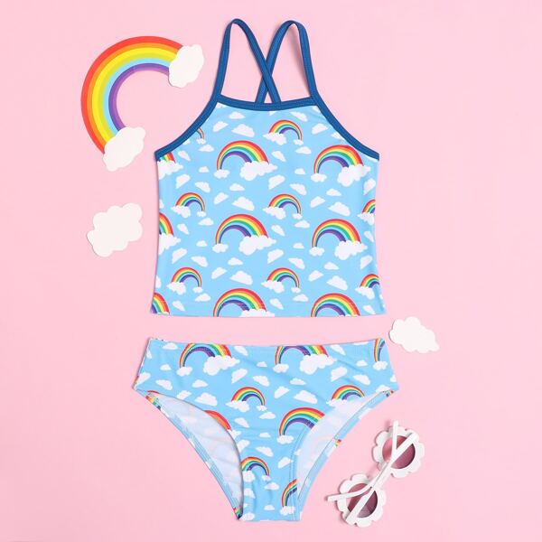 

Toddler Girls Rainbow Print Bikini Swimsuit, Blue